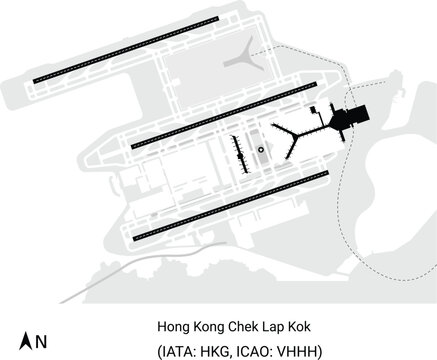 Hong Kong Chek Lap Kok Airport HKG VHHH Map Diagram Layout Runway Taxiway Terminal Isolated Illustration