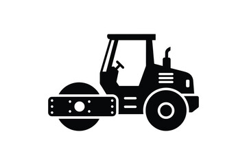 Naklejka premium Road roller silhouette vector, construction compactor machine for road building and infrastructure branding design