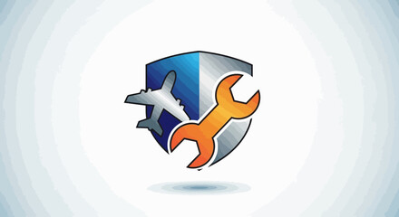 Obraz premium Aircraft Maintenance and Repair Logo Depicting a Wrench and Airplane.