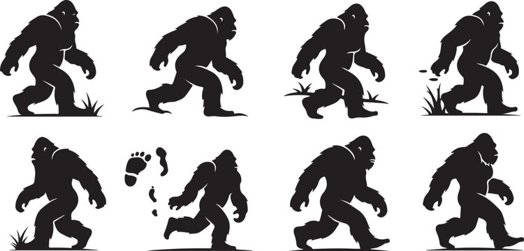 Bigfoot Sasquatch Silhouette Walking Various Poses Black