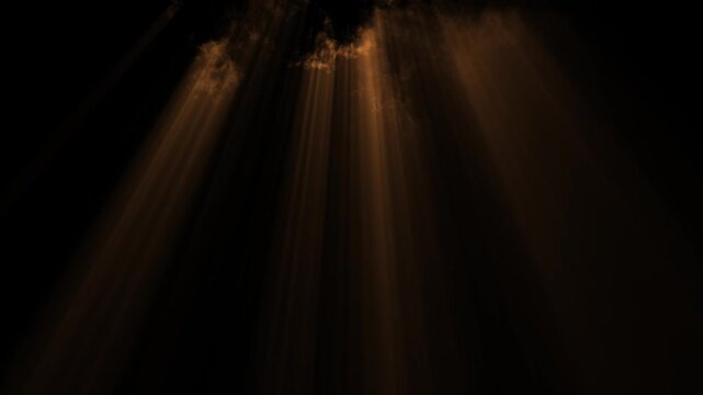 God rays through smoke. Light leak from above through moving smoke. Rays of light through drifting smoke