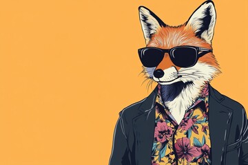 Obraz premium Fox dressed in funky fashion with cool shades poses for a trendy look against a bright background