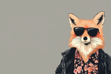 Fototapeta premium Cool fox wearing funky clothes and sunglasses with a stylish pose set against a plain background