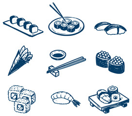 Japanese sushi set traditional asian food illustration © Elena