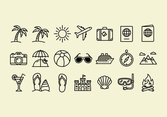 Summer icons set Travel and vacation icons set. © Panjulk