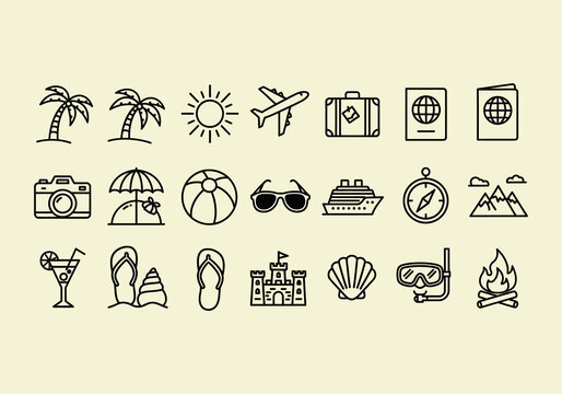 Summer icons set Travel and vacation icons set.