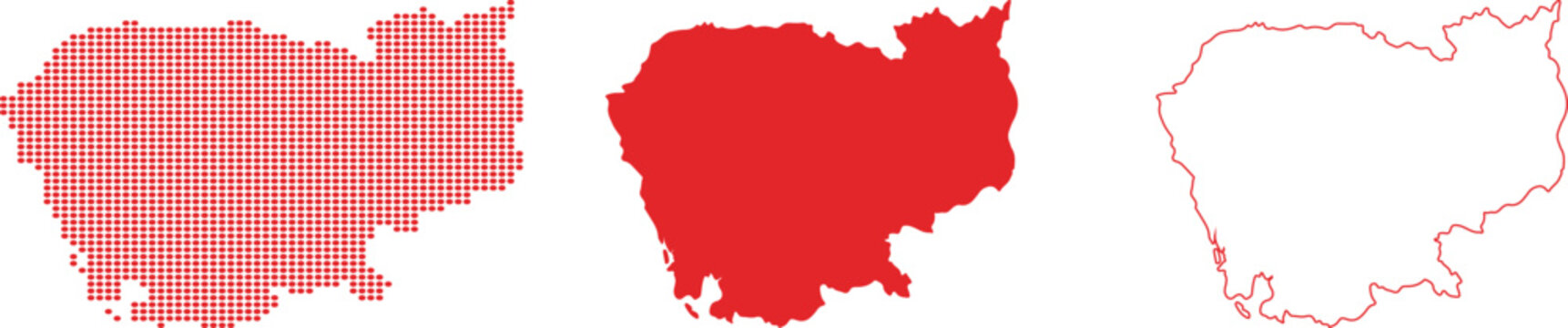 Cambodia country map set in red dotted solid and outline shapes asia geography