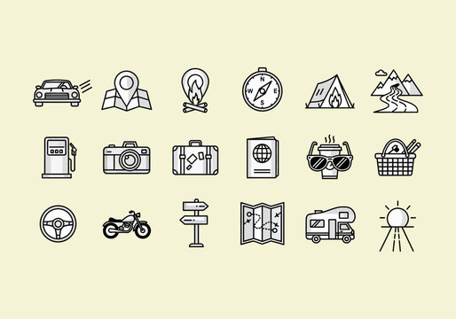 set of icons for travel Travel and Adventure Icons Set Illustration.