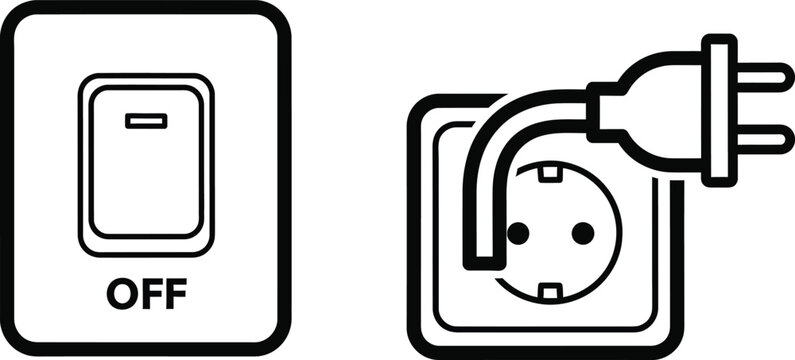 Electrical Switch OFF and Plugged Socket Icon Set