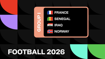 Football 2026 Group I Teams Displaying National Flags for Sport Tournament Qualification Event world football mundial or soccer cup  © lunarts_studio