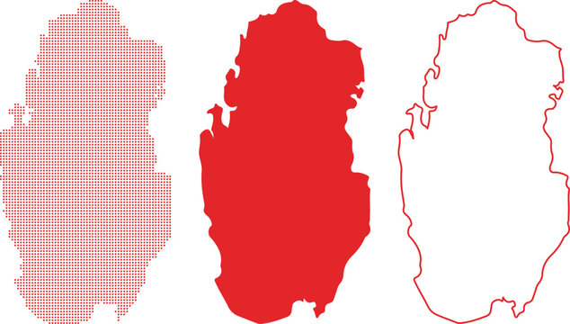 Qatar Country Maps Dotted Solid Outline Red On White Background qatar map qatar outline