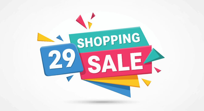 Shopping Sale 29 Banner with Colorful Geometric Shapes, Discount Offer
