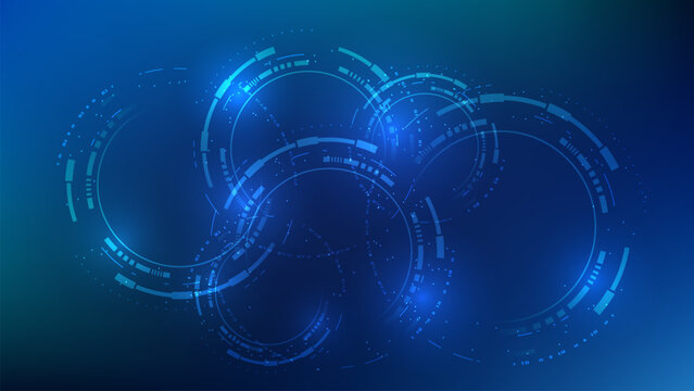 Abstract technology background overlapping digital circular elements, representing data processing, information flow, system architecture, computing operations, and modern digital technology systems.