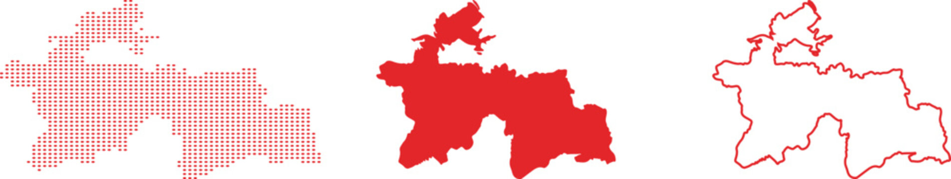 Tajikistan Map Collection Red Dots Solid Outline On White Background maps country