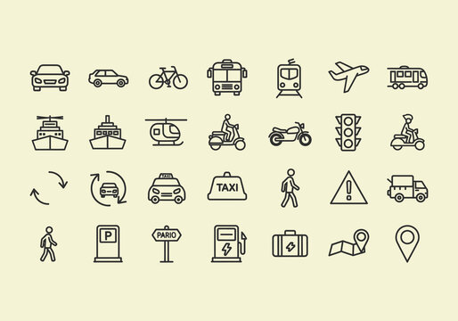 Set of icons for web design Transportation Vehicles Icons.