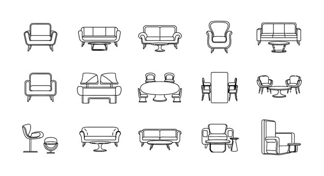 collection of furniture icons for interior design plans and architectural blueprints