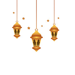 Obraz premium Golden lanterns hang with stars