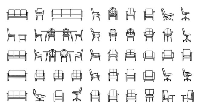 Professional Architectural Furniture CAD Block Library for Autocad 2D Interior Design, Featuring Elevation Sofa and Couch Icons for Floor Plans and Technical Blueprints