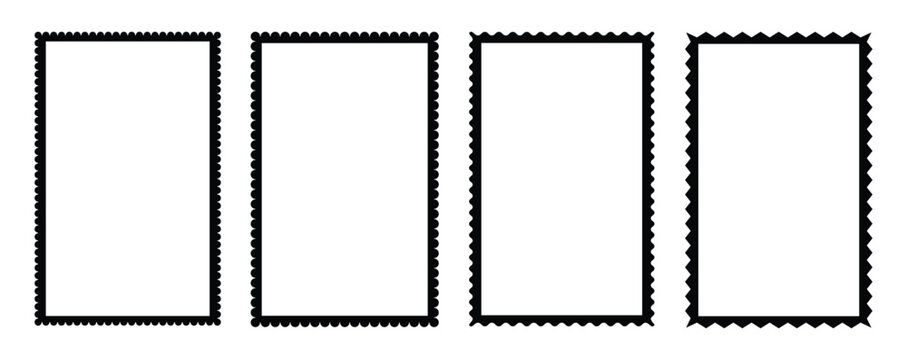 A collection of rectangle frames with wavy edges. Trendy zigzag curved geometric frames for decorative design, stamps, stickers, price tag. Zigzag wavy edge rectangle frame set jagged geometric.