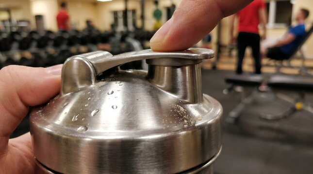 Macro close-up of a hand opening a fitness bottle, part of a gym workout routine.