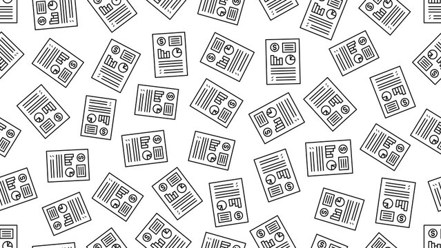Seamless pattern featuring financial statement icons with charts and dollar symbols on a transparent background, for banking, accounting, business, and fintech designs. Business pattern background.