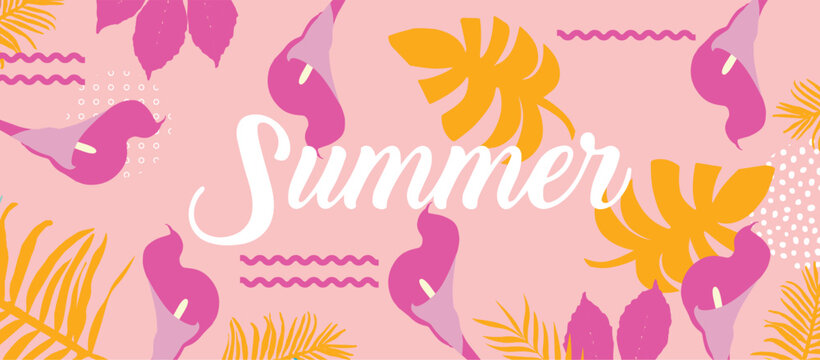 Seamless Vector Floral Pattern with Elegant Pink Calla Lilies and Abstract White Leaves on Soft Pastel Background for Textile and Wallpaper Design