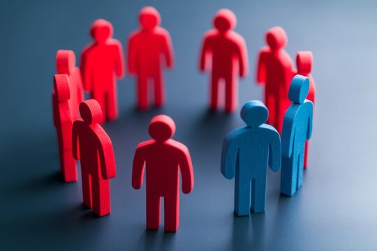 Human resource management concept showing teamwork with abstract figures in round shape in office setting for leadership training