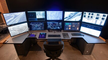 Naklejka premium Control room workstation managing complex data streams