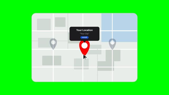 Interactive Map Animation with Location Pin Pop up on Green Screen