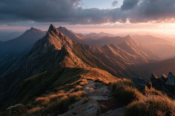 Naklejka premium Dramatic Mountain Landscape at Sunset