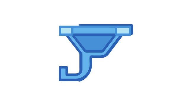 Stylized blue rain gutter with pipe against black backdrop