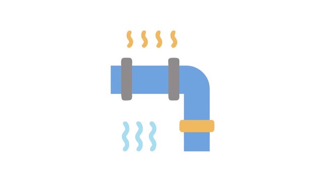 Stylized illustration of a blue heating pipe with steam