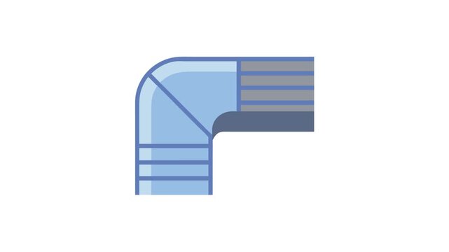 Blue and gray pipe elbow with parallel lines design