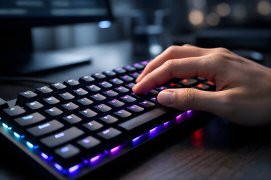 RGB Backlit Gaming Keyboard Close Up Technology Background