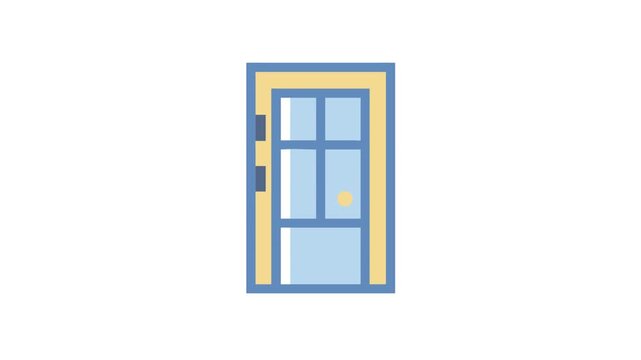 Stylized light blue door graphic in flat vector illustration
