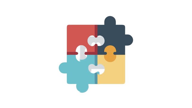 Four colorful puzzle pieces creating a square shape icon