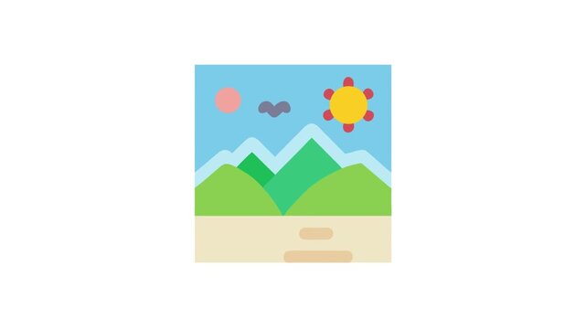 Simple illustration of a serene landscape with mountains