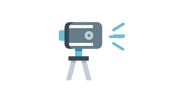 Flat icon of cinema camera with light on White