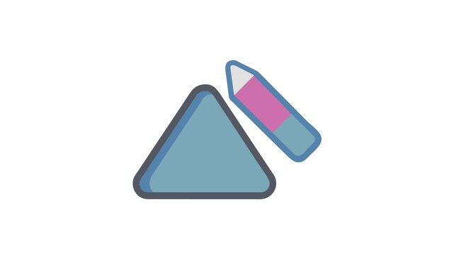 Triangle and crayon minimalist cartoon on a White Background