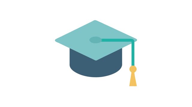 Stylized flat graduation cap in blue and gold colors
