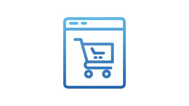 Blue shopping cart in browser window icon on white