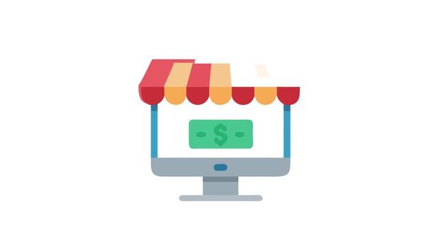 Online shop storefront on a computer screen icon