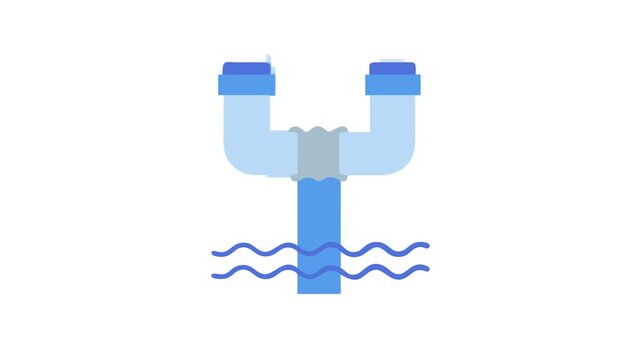 Stylized illustration of a wastewater pipe system discharging into river