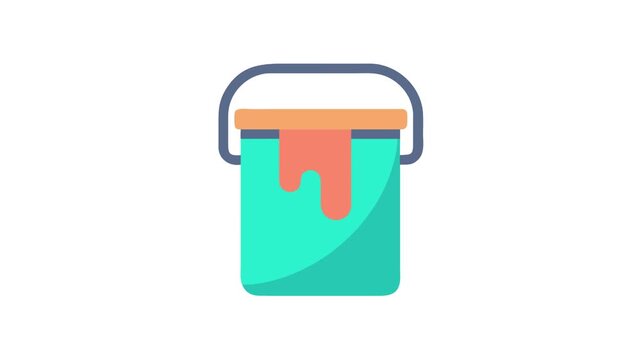 Stylized paint bucket filled with dripping bright coral paint