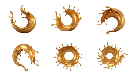 Obraz premium golden liquid splash collection isolated on white various dynamic shapes abstract design and visual effects