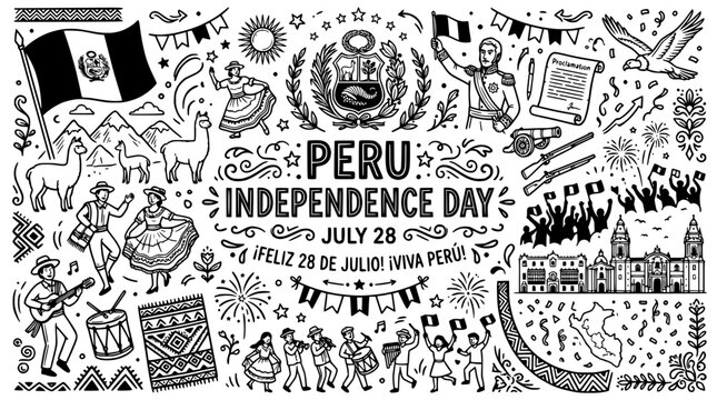 Peru Independence Day Doodle Art - Celebrate July 28