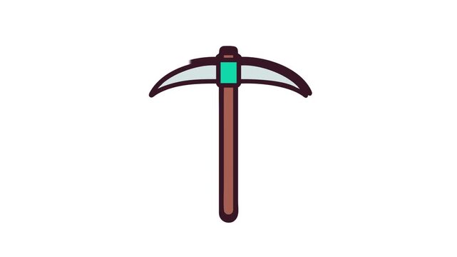 Stylized brown and white pickaxe icon isolated on White