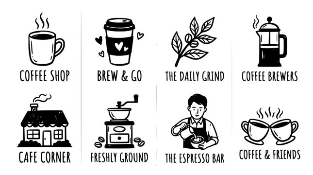 Coffee Shop Icons: Brew, Grind, Friends, Cafe & Espresso Bar