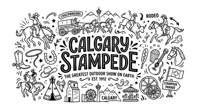 Calgary Stampede Doodle Art - Rodeo, Cowboy, Western Festival
