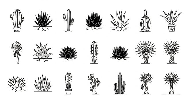 Collection of Hand Drawn Desert Plants and Cacti Illustrations.